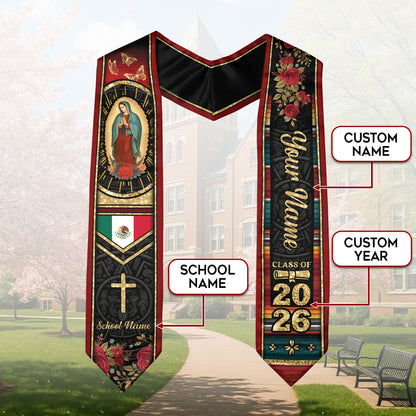 Customized Graduation Stole Mexico, Mexican Flag Style Graduation Sash for the Class of 2026