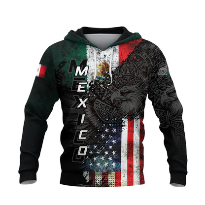 Mexico Aztec Heritage Hoodie 3-Pack Bundle – USA Flag Eagle Pride Unity + Mexico Map Sunstone Flag Warrior + Sunstone Calendar Ancient Symbol
