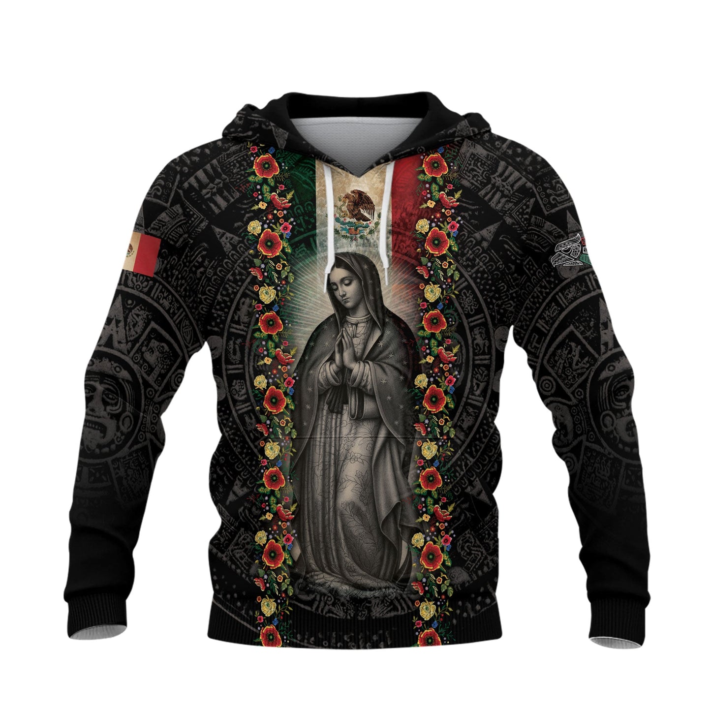 Virgin of Guadalupe Mexico Flag Aztec Faith Hoodie 3-Pack Bundle – Guadalupe Eagle Flame Warrior + Guadalupe Floral Heritage + Mexican Flag Aztec Faith