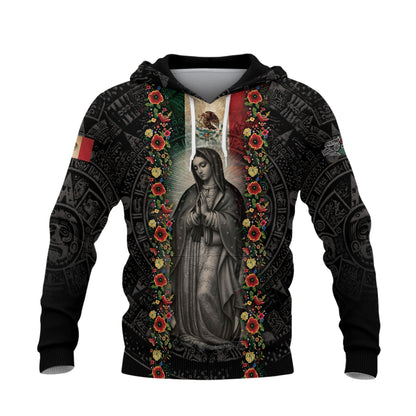 Virgin of Guadalupe Mexico Flag Aztec Faith Hoodie 3-Pack Bundle – Guadalupe Eagle Flame Warrior + Guadalupe Floral Heritage + Mexican Flag Aztec Faith