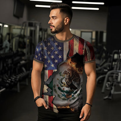 Mexico and USA Flag Burned Fusion Heritage Pride Shirt
