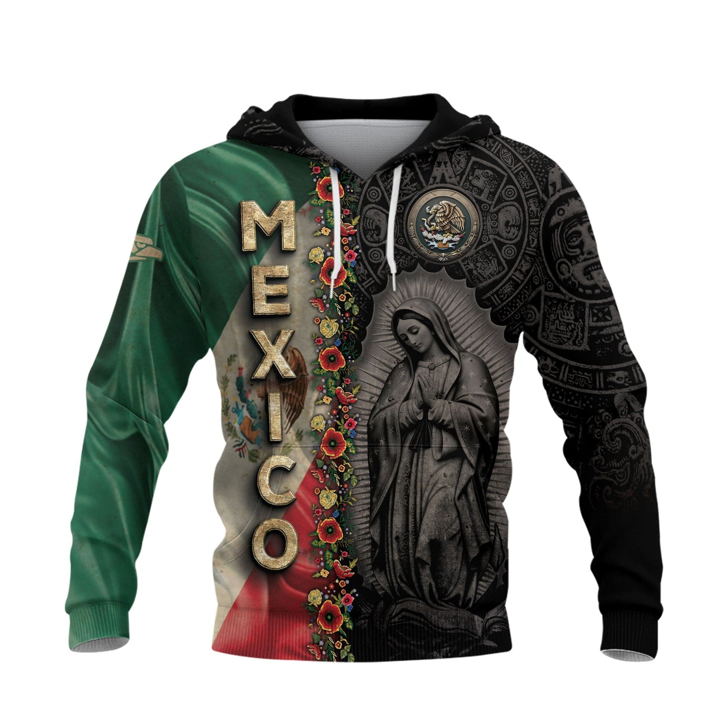Virgin of Guadalupe Mexico Flag Aztec Faith Hoodie 3-Pack Bundle – Guadalupe Eagle Flame Warrior + Guadalupe Floral Heritage + Mexican Flag Aztec Faith