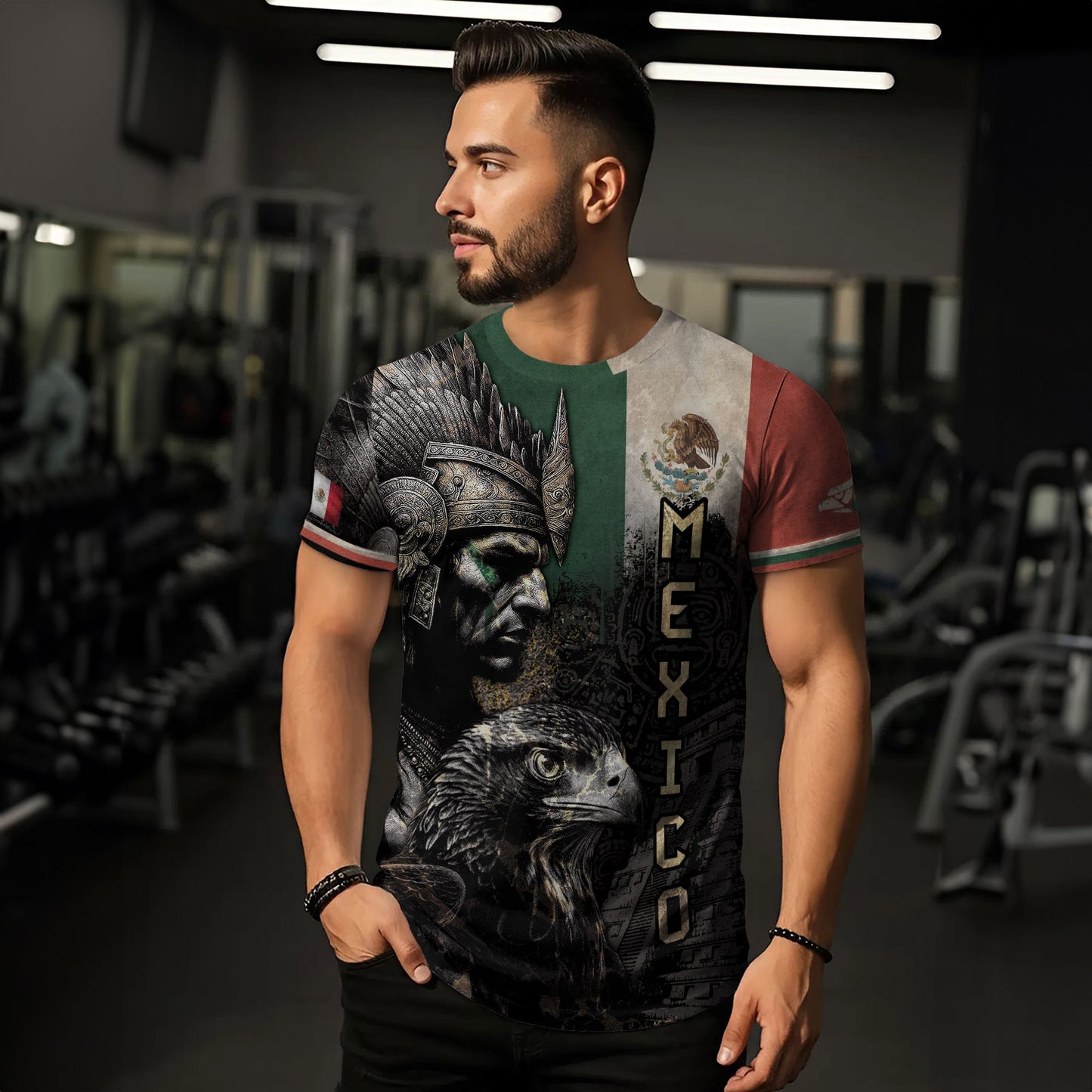 Aztec Warrior and Eagle Mexico Flag Heritage Pride Shirt