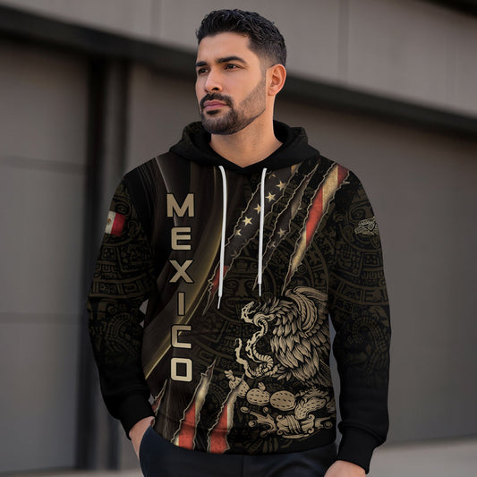 Mexico Black Gold Eagle Claw Aztec Pattern Heritage Warrior Pride Power Hoodie