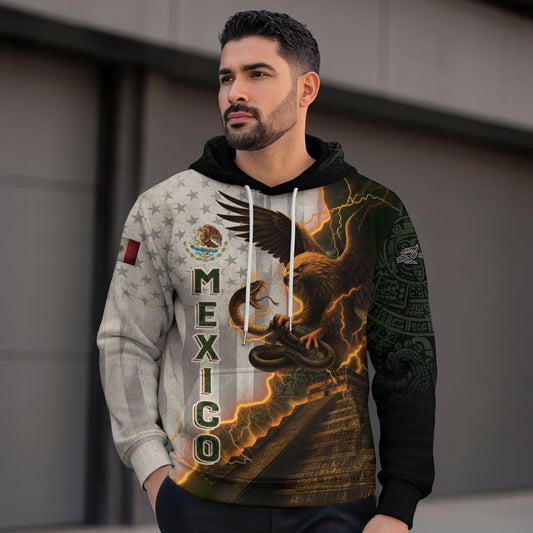 Mexico Flag Eagle Serpent Lightning Aztec Pyramid Heritage Power Pride Hoodie