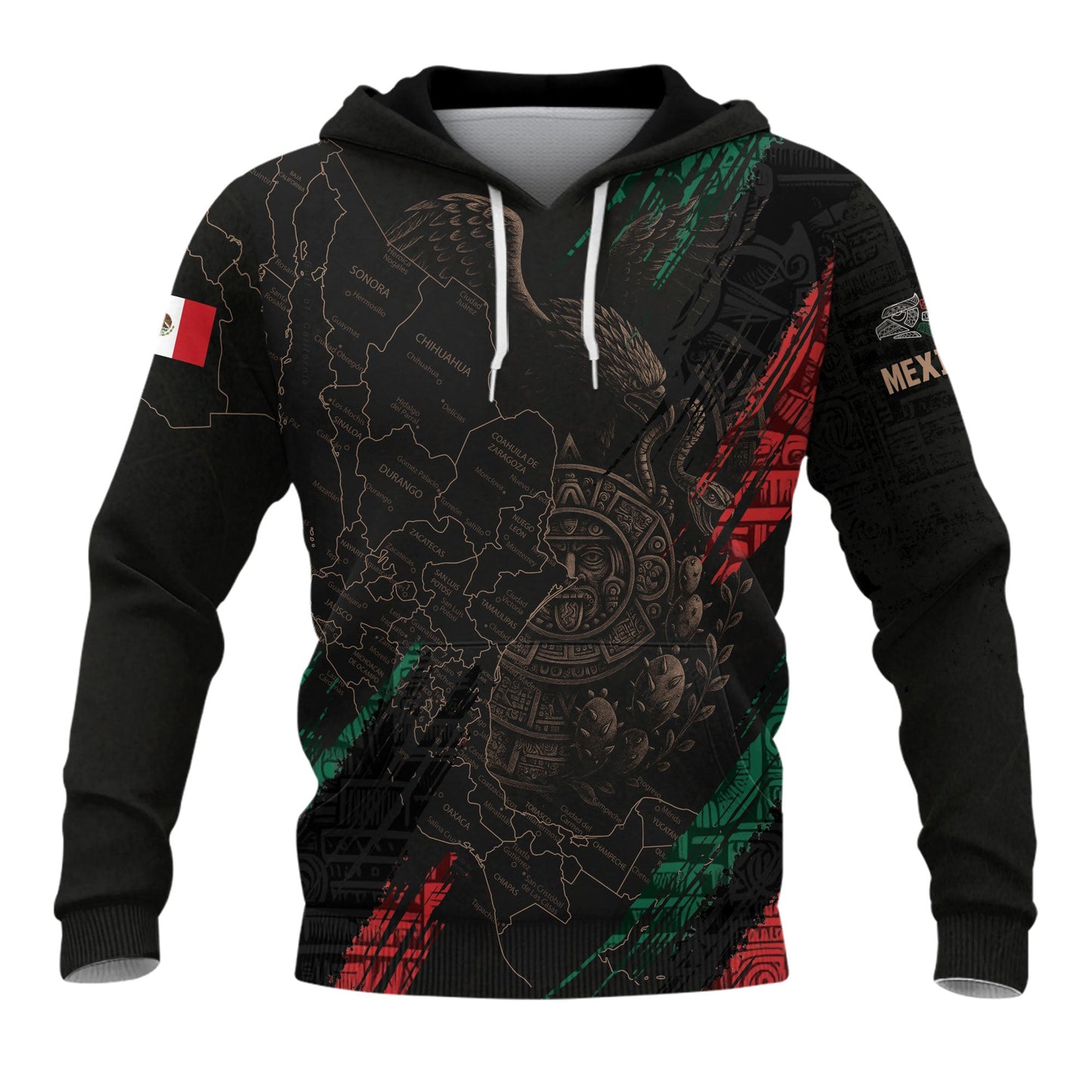 Mexico Aztec Heritage Hoodie 3-Pack Bundle – USA Flag Eagle Pride Unity + Mexico Map Sunstone Flag Warrior + Sunstone Calendar Ancient Symbol