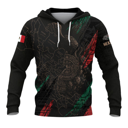 Mexico Aztec Heritage Hoodie 3-Pack Bundle – USA Flag Eagle Pride Unity + Mexico Map Sunstone Flag Warrior + Sunstone Calendar Ancient Symbol