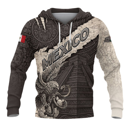 Mexico Eagle Serpent Aztec Heritage Hoodie 2-Pack Bundle – Pyramid Stone Pattern Warrior + Mexico Flag National Pride