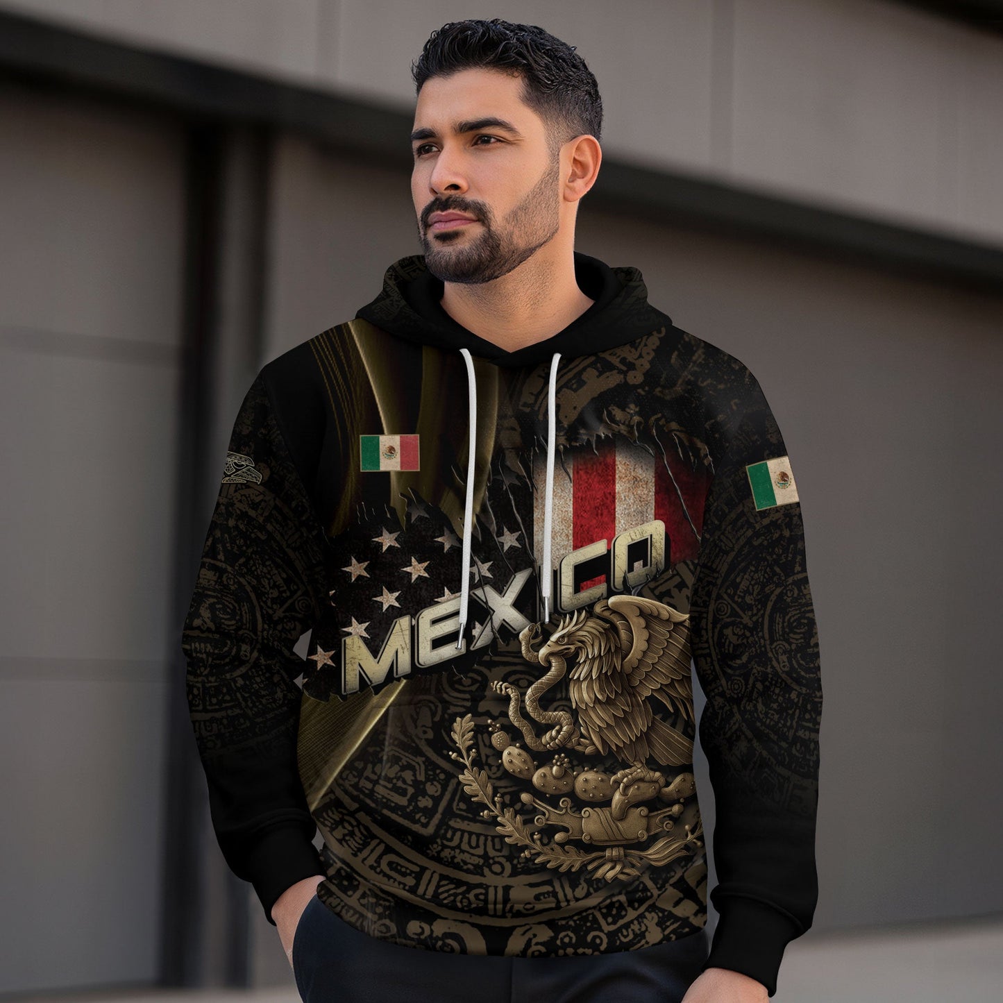 Mexico Eagle Aztec Tribal Pattern Cultural Heritage Mens Hoodie
