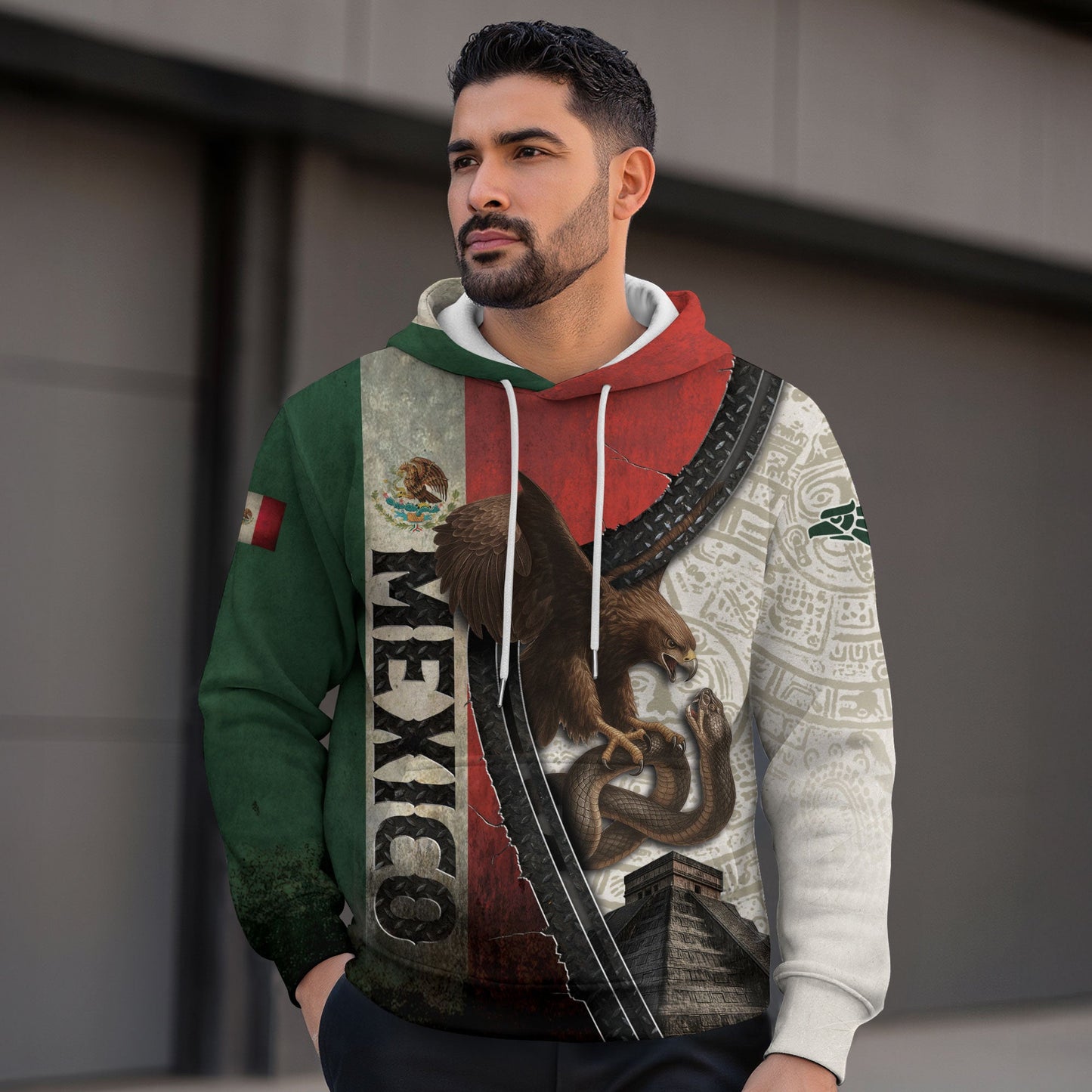 Mexican Aztec Eagle Snake National Flag Heritage Cultural Mens Hoodie