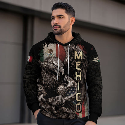 Mexican Flag Inspired Eagle And Snake Cultural Mens Hoodie