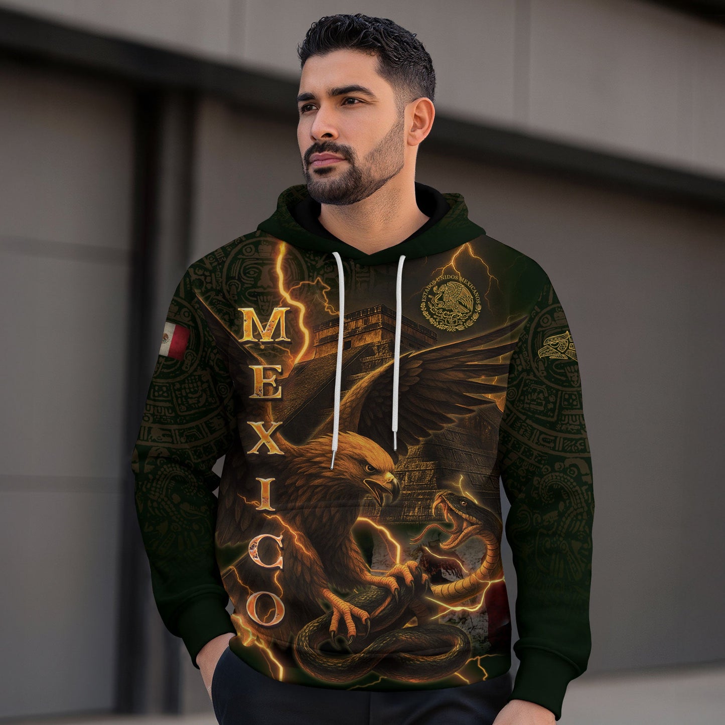 Mexican Aztec Cultural Heritage Eagle And Snake Mens Hoodie