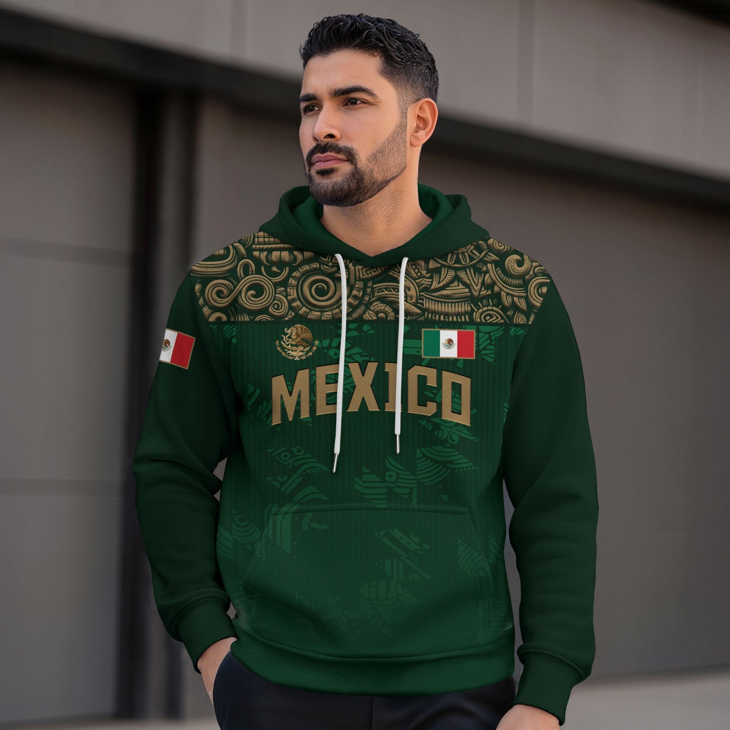 Mexican Dark Green Gold Eagle Snake Flag Heritage Mens Sudadera De Mexico Hoodie