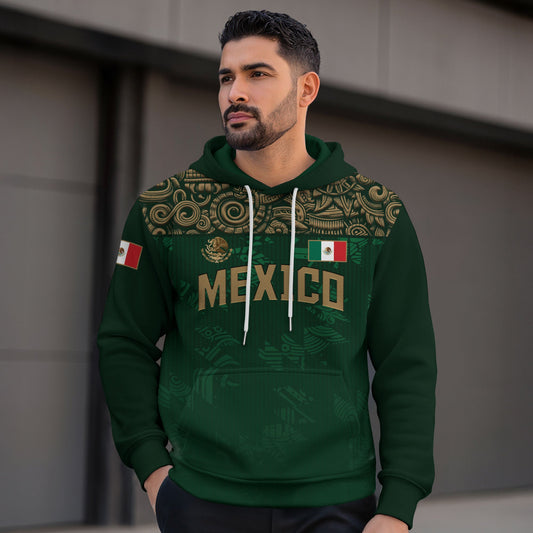 Mexican Dark Green Gold Eagle Snake Flag Heritage Mens Sudadera De Mexico Hoodie