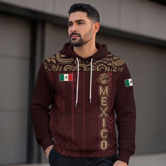 Mexican Maroon Gold Eagle National Flag Heritage Mens Sudadera De Mexico Hoodie