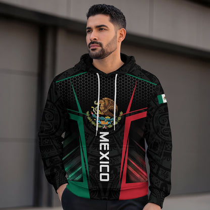 Mexican Black Green Red Flag Eagle Aztec Hexagon Mens Sudadera De Mexico Hoodie