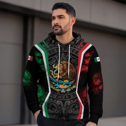 Mexican Black Aztec Calendar Eagle Flag Mens Sudadera De Mexico Hoodie