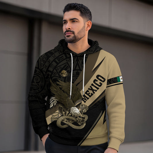 Mexican Sand Gold Eagle Snake Aztec Calendar Heritage Mens Sudadera Hoodie