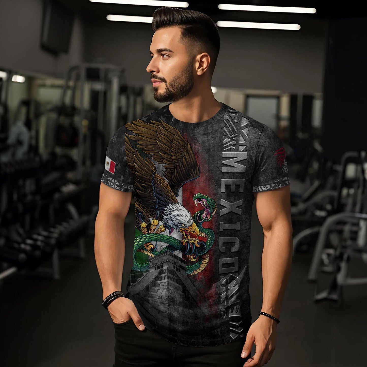 Mexico Flag Eagle Serpent Aztec Pyramid Heritage Pride Grunge Warrior Shirt