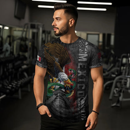 Mexico Flag Eagle Serpent Aztec Pyramid Heritage Pride Grunge Warrior Shirt