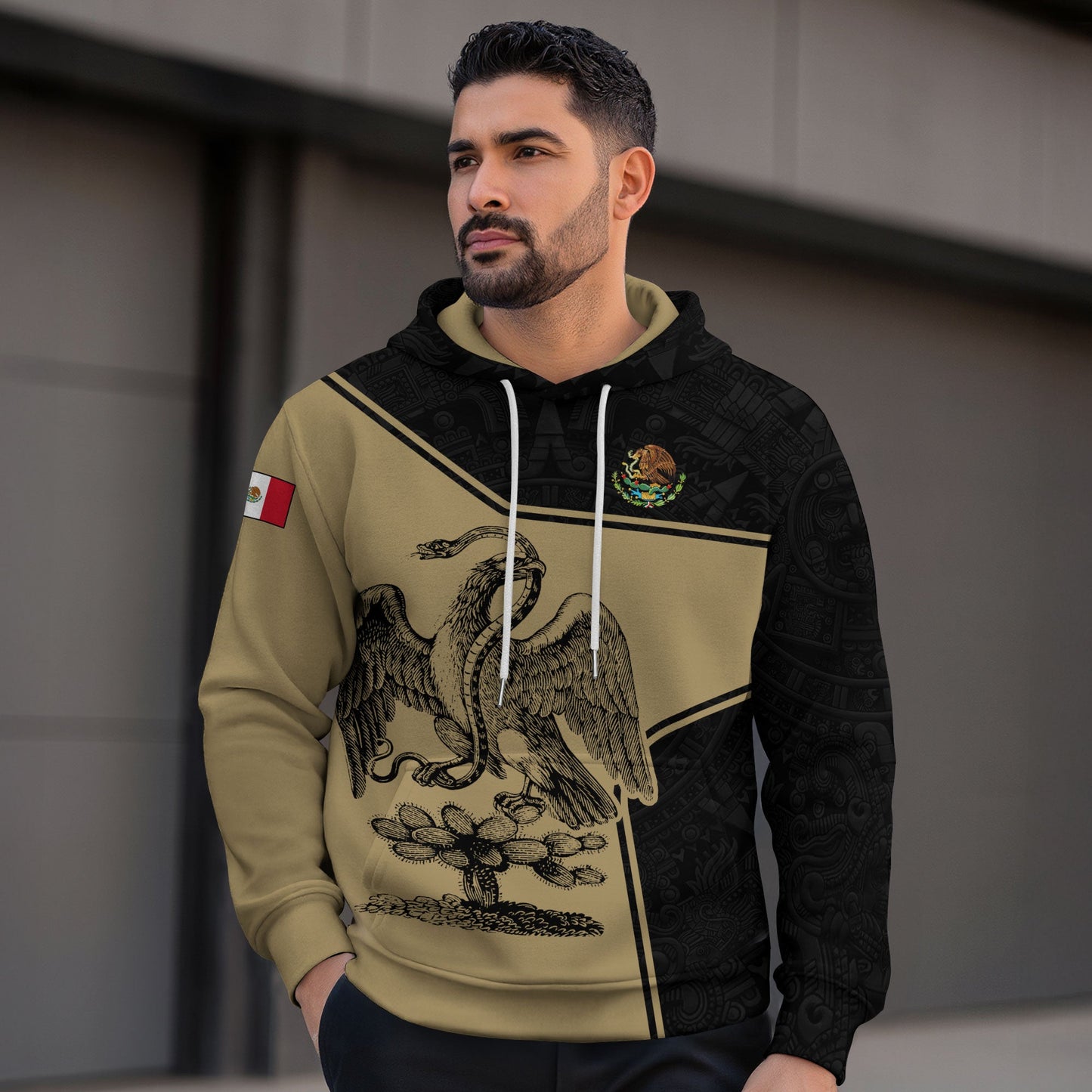 Mexico Spirit Gold Black Warrior Pride Aztec Graphic Hoodie