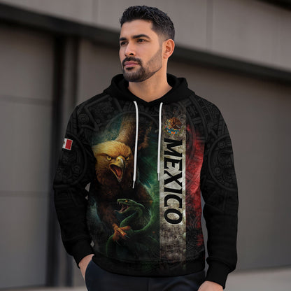 Mexican Black Eagle Snake Aztec National Flag Heritage Mens Sudadera Hoodie