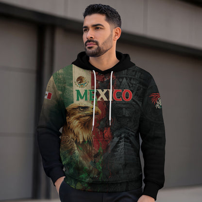 Mexican Black Eagle Flag Aztec Pyramid Heritage Mens Sudadera De Mexico Hoodie