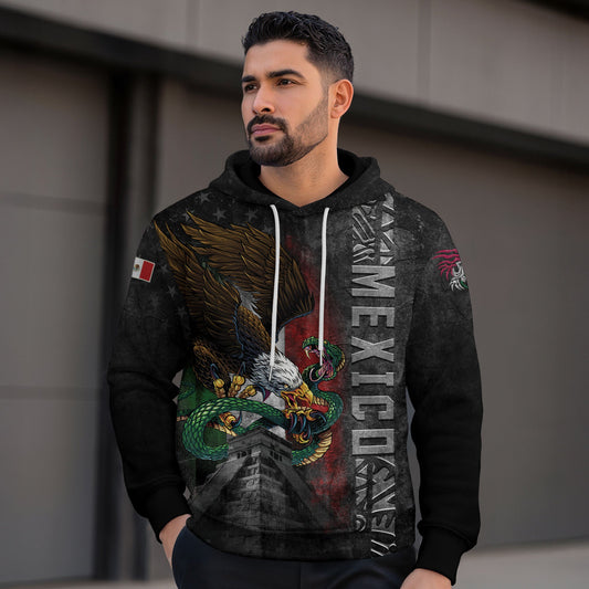 Mexican Warrior Aztec Eagle Snake Pyramid Mens Sudadera De Mexico Hoodie