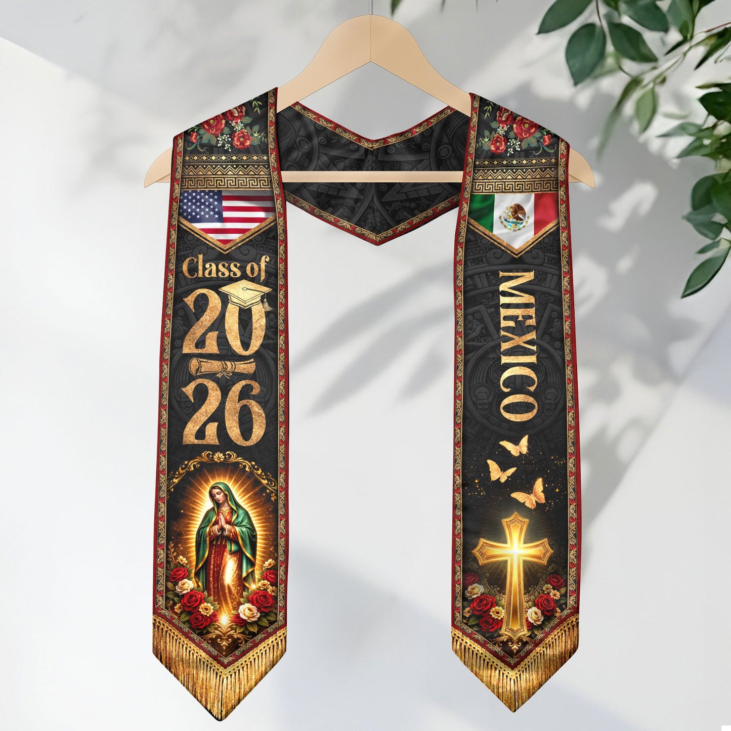 Virgen de Guadalupe Mexican American Graduation Stole Class of 2026 Sash