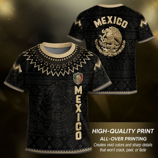 Mexico Soccer Jersey Kids Set Black Gold Aztec Calendar Youth Football Shirt Shorts