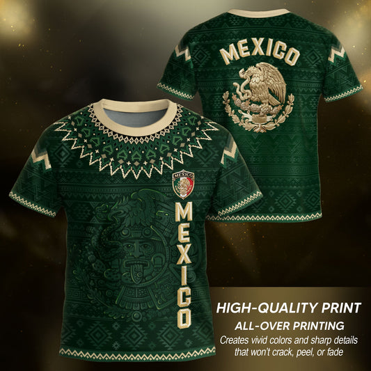 Mexico Soccer Jersey Kids Set Green Gold Aztec Calendar Youth Football Shirt Shorts