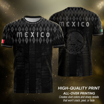Mexico Heritage Orgullo Mexicano Black Silver Traditional Pattern Eagle Soccer Jersey