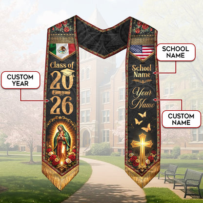 Mexican Graduation Stole 2026 Custom Mexican Graduation Sash, Mexican Flag Graduation