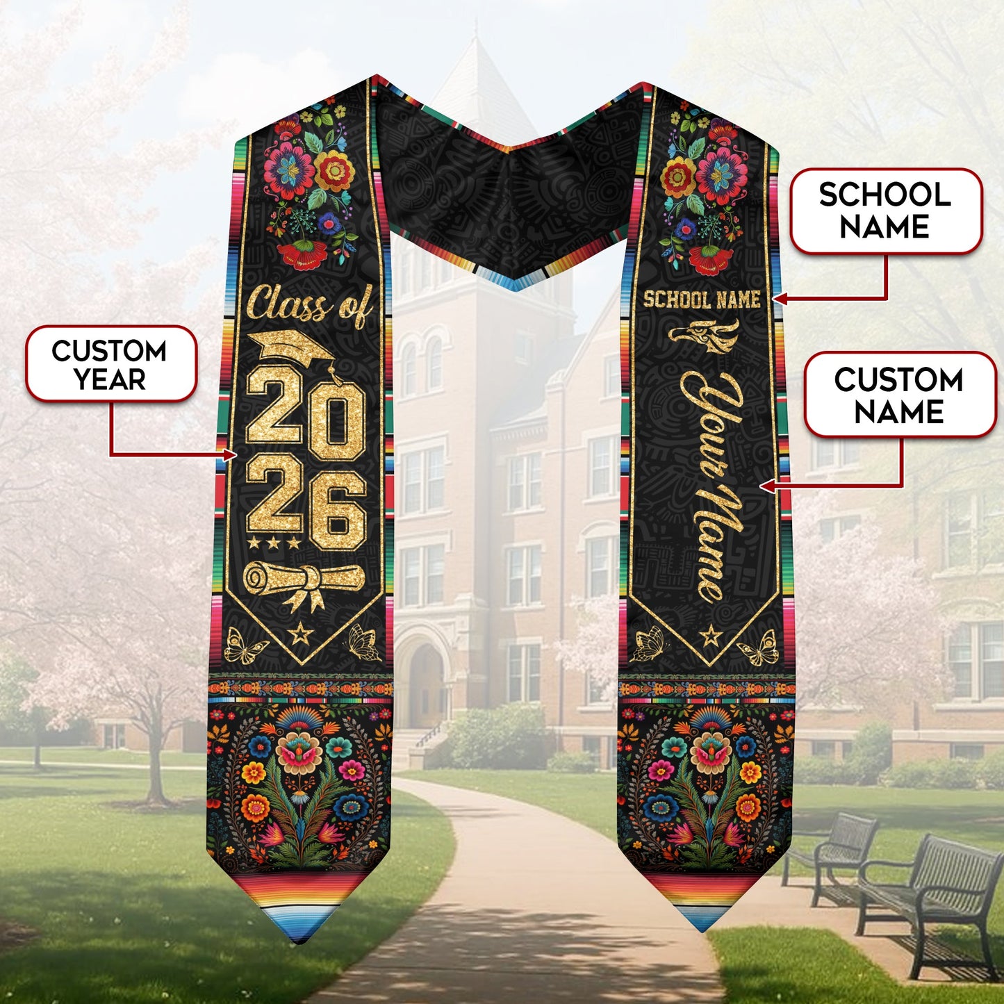 Mexican Graduation Stole Custom 2026 Mexican Graduation Sash, Mexican Stoles for Graduation