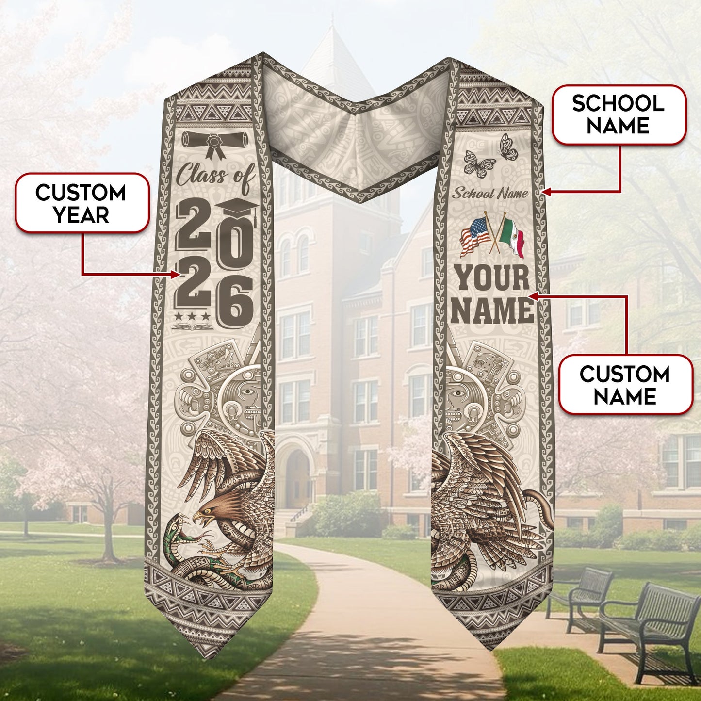 Mexican Graduation Stole 2026 Custom Mexican Graduation Sash, Mexican Flag Graduation Stole