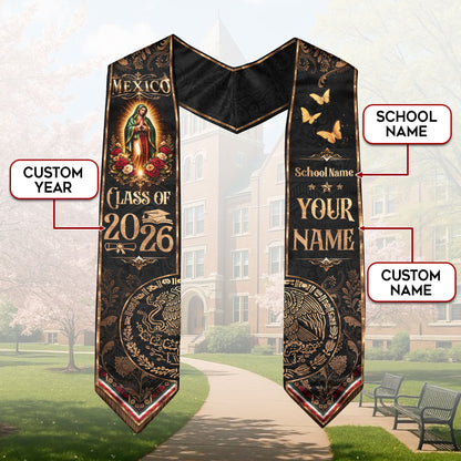 Mexican Graduation Stole 2026 Custom Mexican Graduation Sash, Mexican Flag Sash Mexico