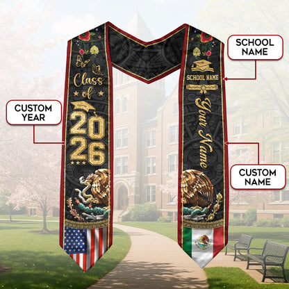 Mexican Graduation Stole 2026 Custom Graduation Sash Mexico, Mexican Flag Graduation Sash
