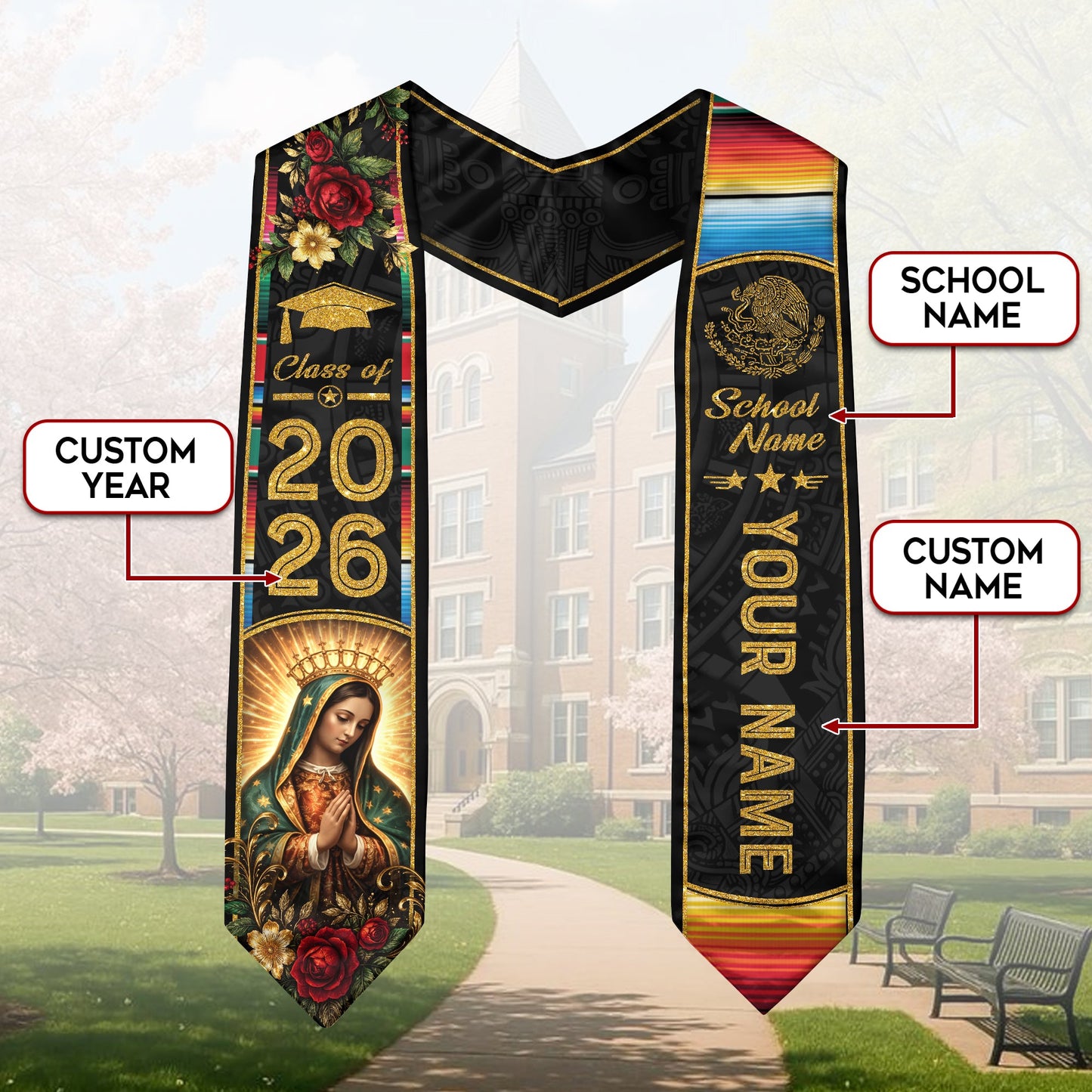 Custom Mexican Graduation Stole 2026 Personalized Mexico Graduation Sash Stoles for Graduation