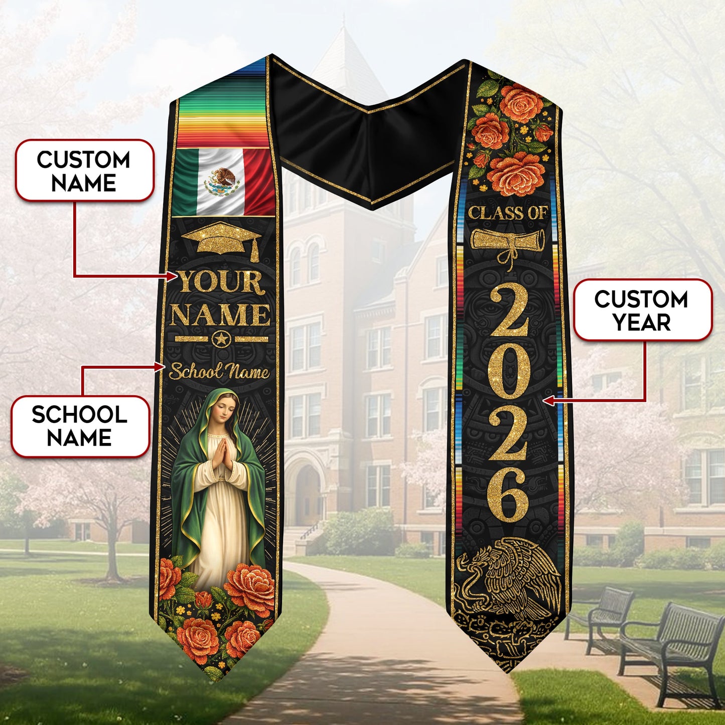 Mexico Graduation Stole 2026 Custom Graduation Sash Personalized Mexican Stoles for Graduation 2026