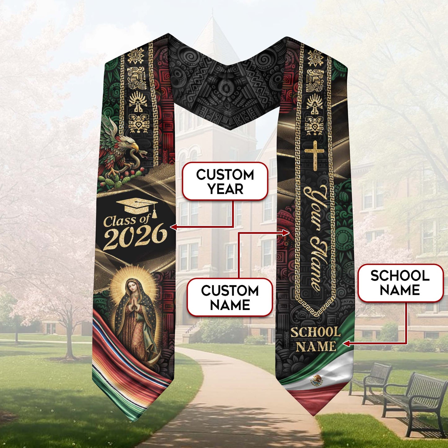 Mexican Graduation Sash 2026 Custom Graduation Stole Personalized Stoles for Graduation Mexico