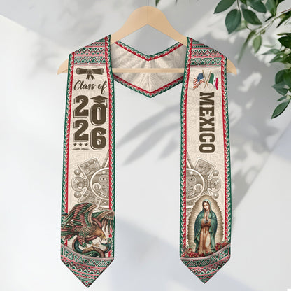 Graduation Stole Class of 2026 Mexico Aztec Guadalupe Hispanic Cultural Sash Gift