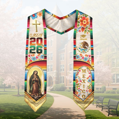 Mexico Graduation Stole Class of 2026 – Virgen De Guadalupe Mexican Sash Gift