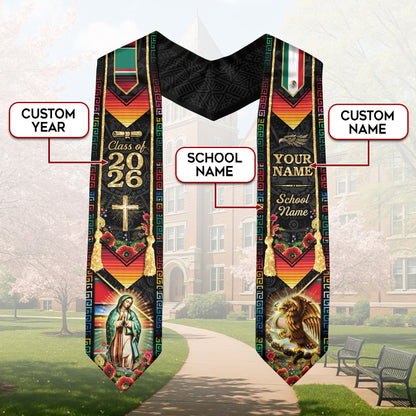 Custom Mexico Graduation Stole 2026 Virgin of Guadalupe Eagle Mexican Heritage Sash Gift