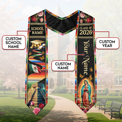 Mexico Graduation Stole Class of 2026 Custom Name Virgin Mary Sacred Heart Sash