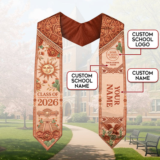 Mexico Graduation Stole 2026 School Logo Personalized Name Aztec Eagle Sash
