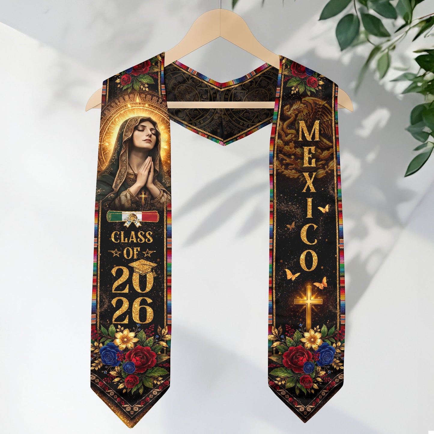Mexico Graduation Stole Class of 2026 Virgen de Guadalupe Mexican Heritage Sash 2026