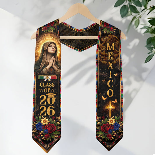 Mexico Graduation Stole Class of 2026 Virgen de Guadalupe Mexican Heritage Sash 2026