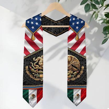Mexican American Graduation Stole - Aztec Eagle Heritage Sash Gift