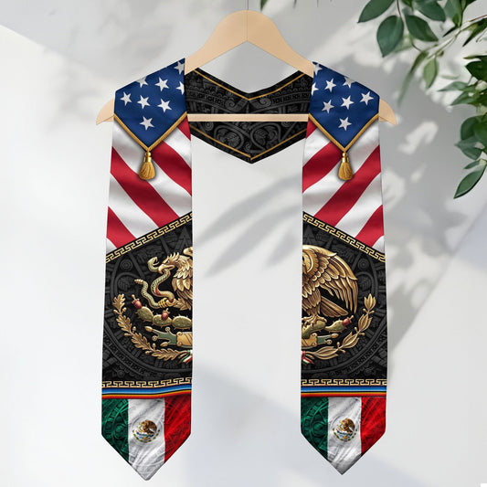 Mexican American Graduation Stole - Aztec Eagle Heritage Sash Gift