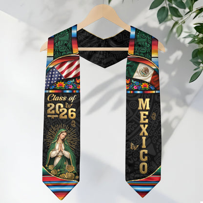Mexican Graduation Stole 2026, Graduation Sash Mexico, Virgen de Guadalupe Mexican Stole, Mexico Graduation Sash